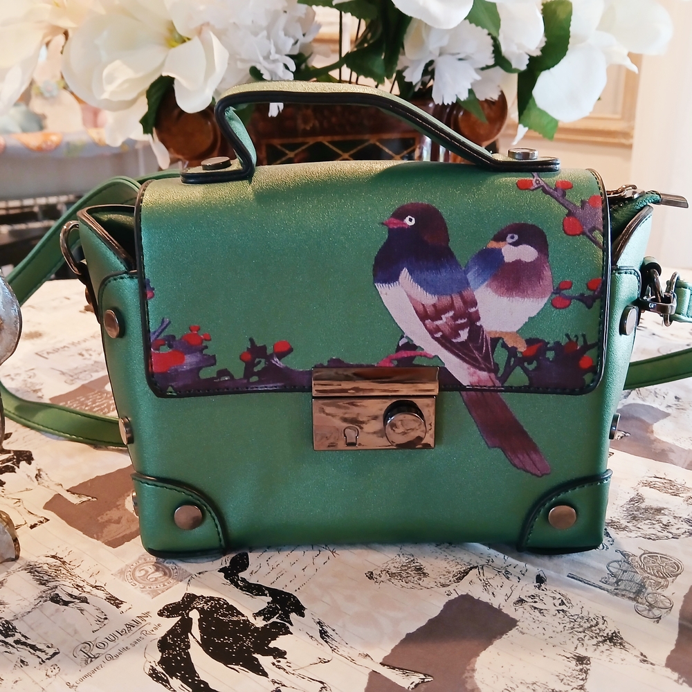 Green Bird Print Women's Bag